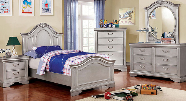 Gray Wood Kids Bedroom Set with Twin Bed
